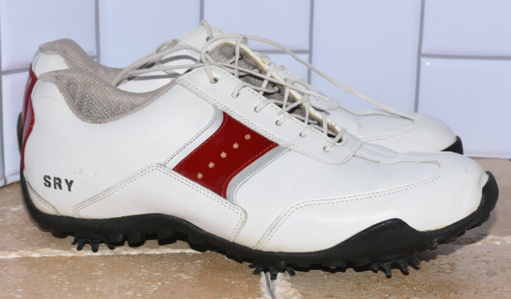 Foot Joy (LoPro) White & Red Leather Golf Soft Spike Loafer Shoes 9M